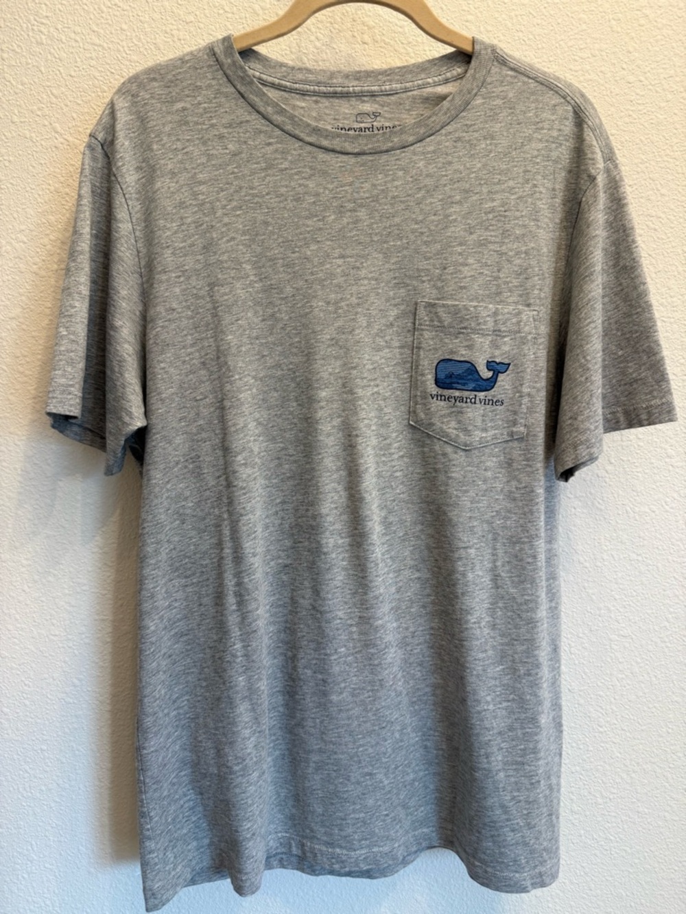 Vineyard Vines Gray Pocket Tee with Blue Whale Logo